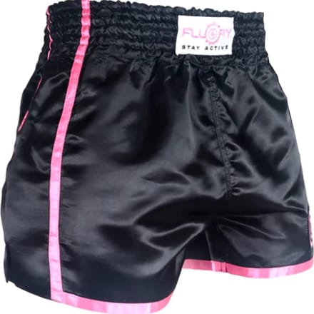 Fluory Kickboks Broek Muay Thai Short Zwart Roze MTSF37 - XL