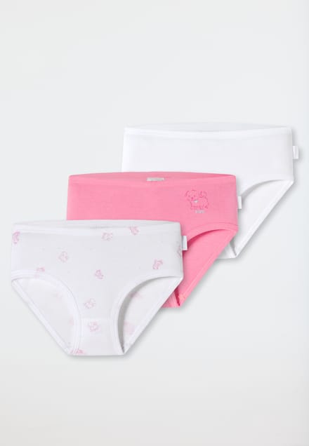 Heupslips, set van 3, fijnrib, wit/roze met hondje 116