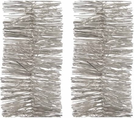 Decoris kerstslinger - 3x - zilver/champagne - 270 x 7 cm - folie/lametta - glans - kerstversiering