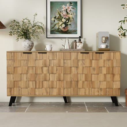 Sweiko Dressoir - 4 Deurs - Geometrisch reliëfdesign - 160.5 x 35.5 x 78 cm - Houtnerf