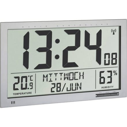 TFA Dostmann 60.4517.54 Wandklok Zendergestuurd 36.8 cm x 23 cm x 2.9 cm Zilver Groot display