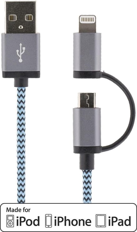 STREETZ IPLH-242 Lightning MFI/Micro-USB Kabel - 1 meter - Blauw