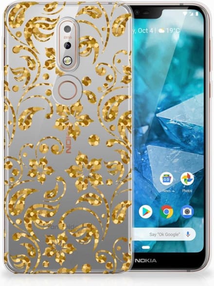 Nokia 7.1 TPU Case Gouden Bloemen