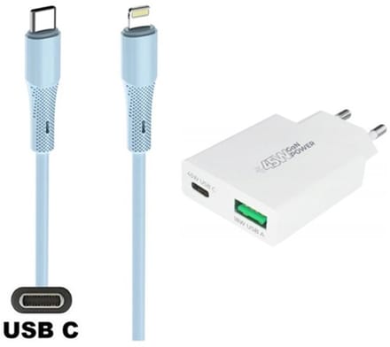 45W super snellader met 2 poorten + 1,0m USB C naar Lightning kabel. Universele PD PPS lader. Compacte GAN oplader adapter past op Apple iPhone 11, 11 Pro, 11 Pro Max, iPhone 12, 12 Mini, 12 Pro, 12 Pro Max