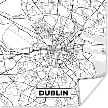 Poster Kaart - Dublin - Stadskaart - Zwart Wit - Plattegrond - 75x75 cm