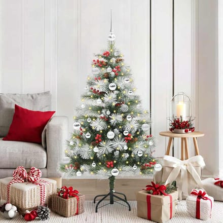 vidaXL - Kunstkerstboom - Groen - en - wit - 150 - cm - PVC - en - Metaal - en - Plastic