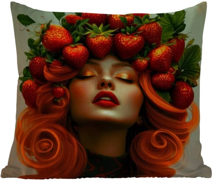 Tuinkussen - Vrouw - Aardbeien - Kroon - 40x40 cm - Weerbestendig