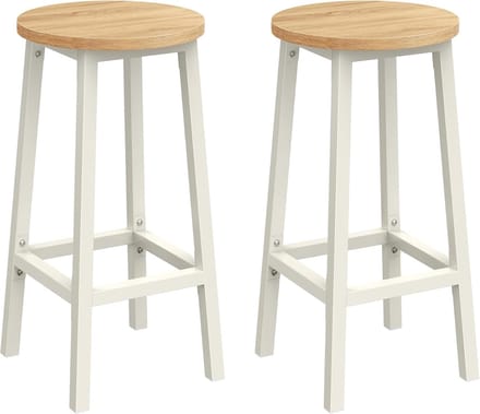 Barkruk Set van 2 – Industrieel Design – Staal & Houtlook – Zithoogte 74 cm – Wit Eiken / Beige