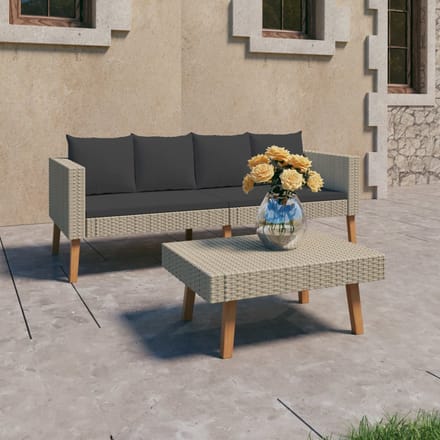 vidaXL - 2-delige - Loungeset - met - kussens - poly - rattan - beige
