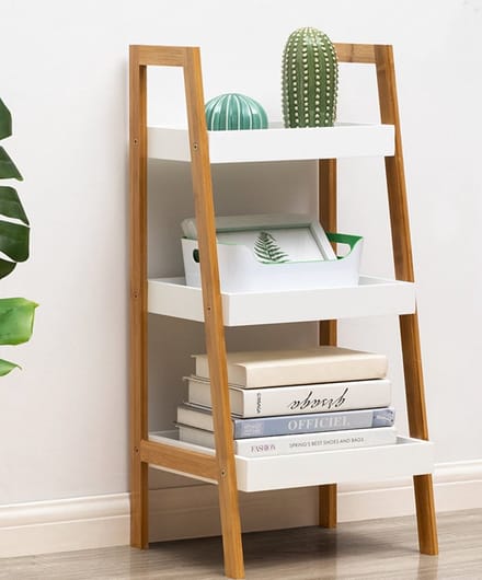 Wandrek met Schappen -32x30xH75 cm -Bamboe en MDF- Bamboe met Wit