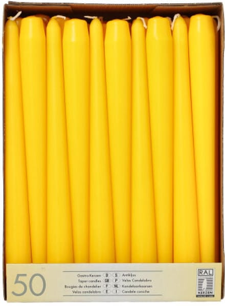 papstar leuchterkaarsen- 22 mm- geel- 50 stuks pack