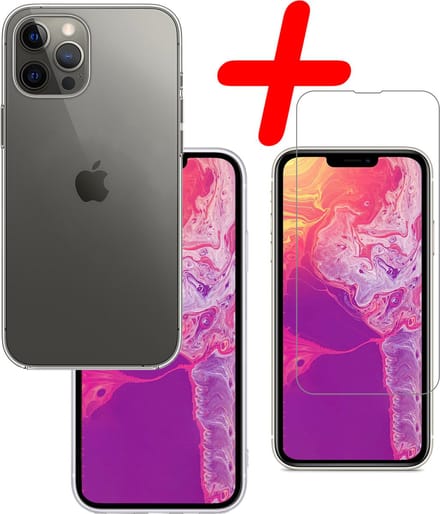 Hoesje Met Screenprotector - Geschikt voor Apple iPhone 14 Pro Max - Sterk & Shockproof - Back Cover - Siliconen Case - Telefoon Hoes - Transparant