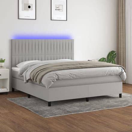 vidaXL - Boxspring - met - matras - en - LED - stof - lichtgrijs - 180x200 - cm