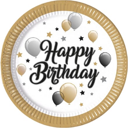 Procos Feestborden H-birthday 23 Cm Karton Goud 8 Stuks
