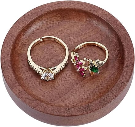 Ronde Houten Ringschaal - Sieradenhouder - Bruiloft Decoratie - Compact Design - 7 cm Diameter - Camel