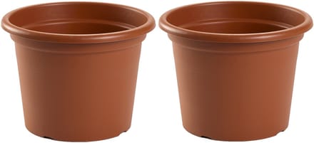 Plasticforte Plantenpot - 2x - bruin - rond - D25 x H19 cm - kunststof