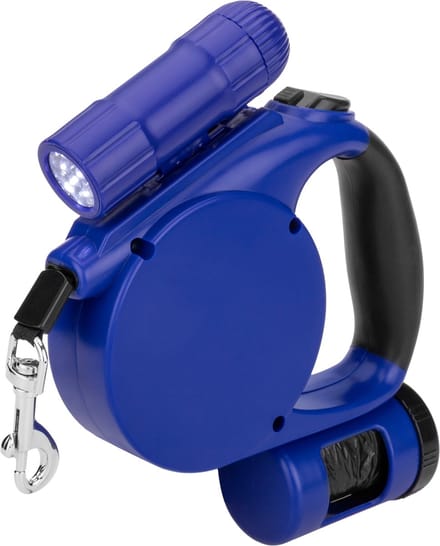 PrimeMatik - Blauwe uitschuifbare hondenriem met dispenser voor zakjes