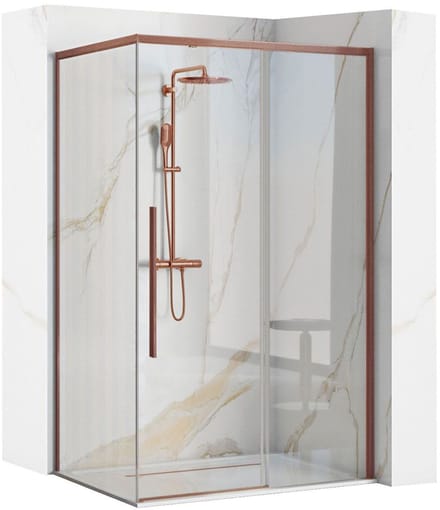 Rea Solar Brush Copper + Douchebak Savoy White 100X80 - Douchecabine - 195 Cm - Geborsteld Koper