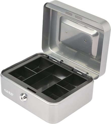 Geldkist 20 x 16 x 9,5 cm met uitneembaar muntvak en cilinderslot