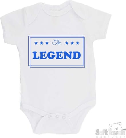 100% Katoenen Romper "The LEGEND" Unisex Katoen Wit/blauw Maat 56/62