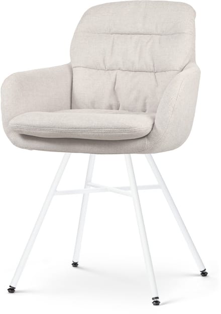 Nolon Noa-Mia Eetkamerstoel Beige - met Armleuning - Stof - Witte Poten