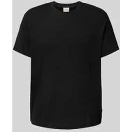 T-shirt met geribde ronde hals