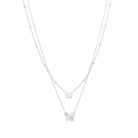 Bijoutheek Collier Dubbel Vlinders zilver