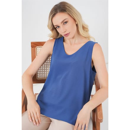 Gestepte V-hals Mouwloze Blouse