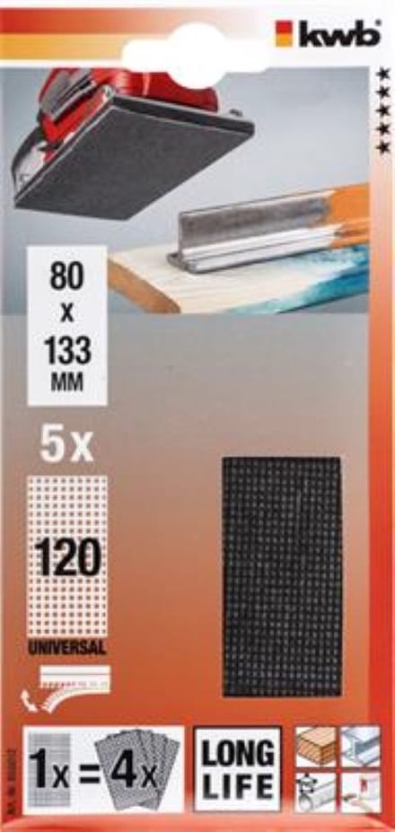 kwb 855012 Schuurnetset Korrelgrootte (num) 120 (l x b) 133 mm x 80 mm 5 stuk(s)