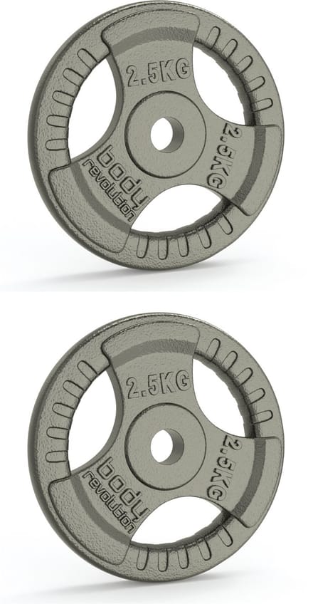 Standard gietijzeren halterschijven - grijs - 2x2,5 kg - tri-grip