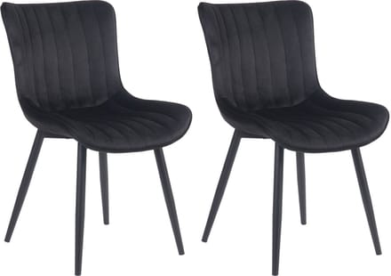CLP Largo Set van 2 eetkamerstoelen - Zonder armleuning - Metaal frame - zwart Fluweel