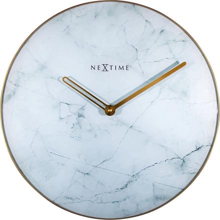 NeXtime Marble – Stille Wandklok – 40 cm – Glas/Metaal – Wit