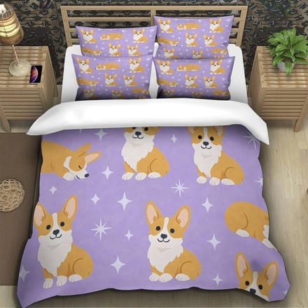 Cartoon Hond Leuke Corgi Hond Print Dekbedovertrek Sets, Polyester 3D Digitale Print Beddengoed Set King Size Print Kindercadeau 90X200cm-2pcs