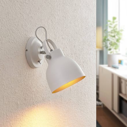 Lindby - wandlamp - 1licht - staal - H: 25.1 cm - E27 - wit, goud