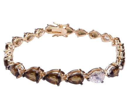 Zilveren geel double armband met synthetische rookkwarts