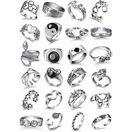 24 stuks Retro Herenring Metaallegering Zilverkleur Vintage Ring Modieus Punk Gothic Ring gray