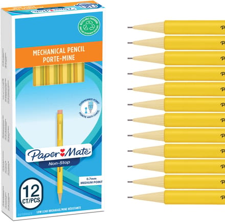 Paper Mate non-stop vulpotloden | 0,7 mm | HB #2 | gele behuizing | 12 stuks