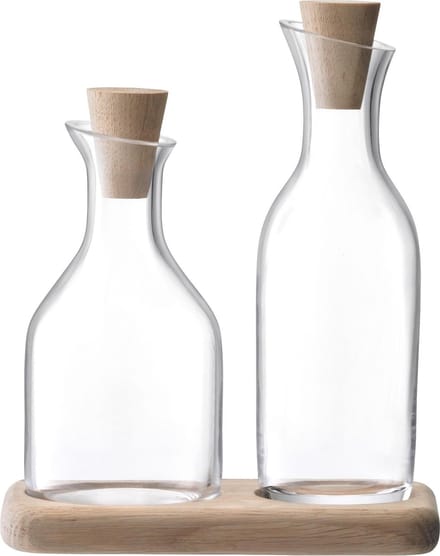 L.S.A. Serve Olie & Azijnset - Incl. Eikenhouten Plateau - 15 x 8,5 x 17 cm - Glas