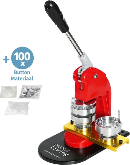 Button Maker 58mm Complete Set - Pin Maker - Badge Maker - Zelf Buttons Maken - Incl. Mallen & 100 Buttons - Rood