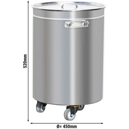 GGM Gastro Abfallbehälter mit Hubdeckel, Rollen & Griffen - 75L - Edelstahl Zilver