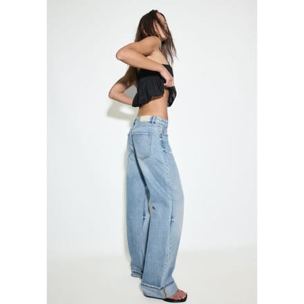 Stradivarius D92 straight wide jeans met scheuren  LICHTBLAUWE DENIM WASSING 40