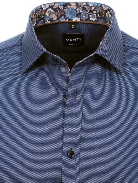 Venti Heren Overhemd Met Bloemenkraag Blauw Body Fit - M