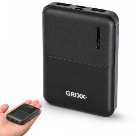Grixx Mini Powerbank 5.000 mAh - USB-C en USB-A - Zwart