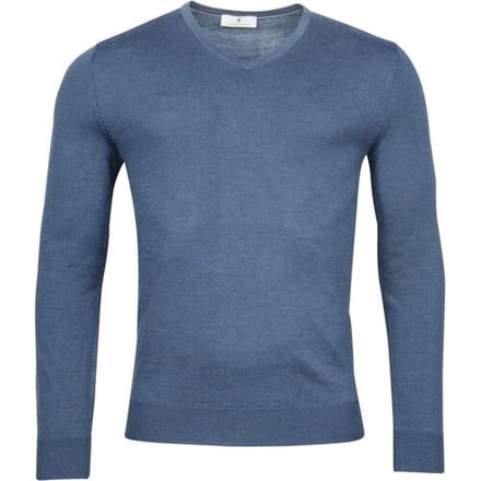 Thomas Maine Trui Merino V-Neck Single Knit Storm Sky / male