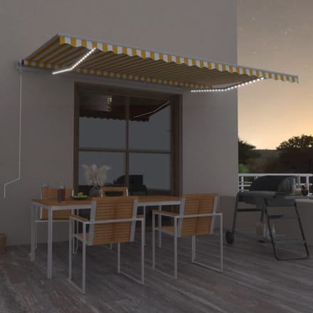 vidaXL - Luifel - handmatig - uittrekbaar - met - LED - 500x300 - cm - geel - en - wit