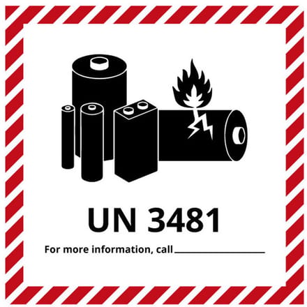 UN3481 sticker lithium-ion batterijen 200 x 200 mm
