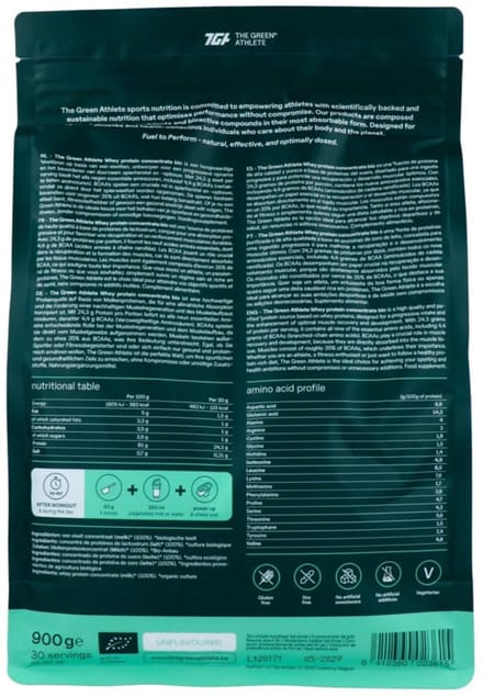 The Green Athlete Whey protein concentrate unflavoured bio 900 Gram