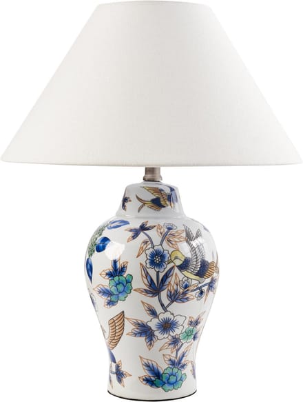 MORACA - Tafellamp - Wit/Blauw - Porselein/Linnen