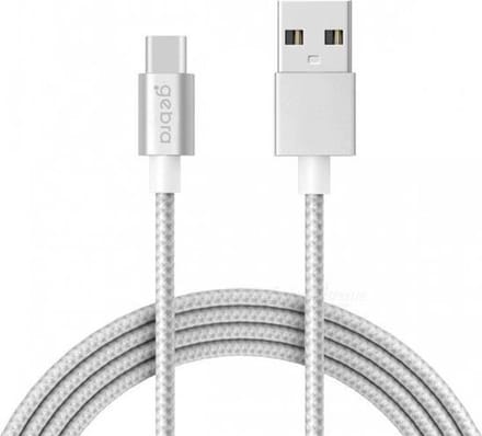 Gebra Gevlochten USB Type C Kabel naar USB Oplader o.a. Huawei Mate 9 | 1 meter | Zilver | Topkwaliteit