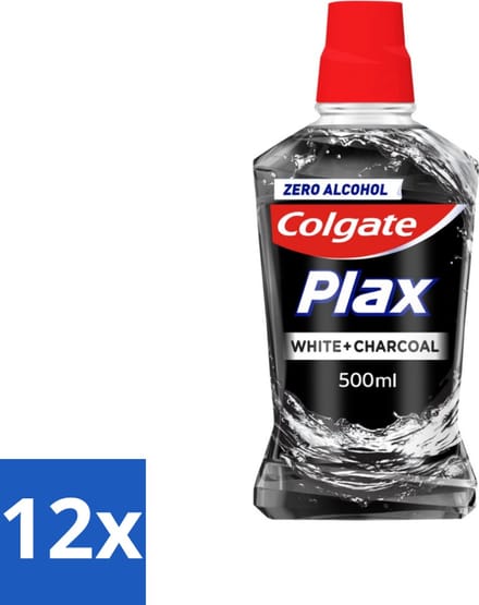 Colgate Plax - Zonder Alcohol - Mondwater - Wit + Houtskool - 500 ml - Voordeelverpakking - 12 stuks